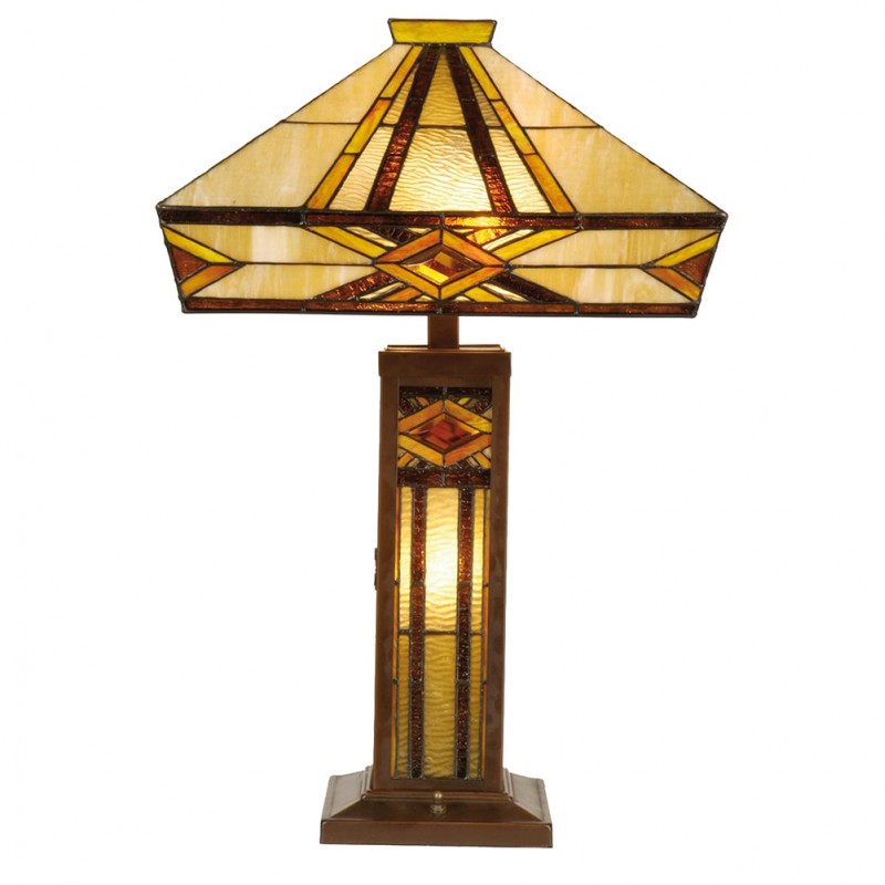 LumiLamp Tiffany Tischleuchte Standard – Handgefertigte Jugendstil Lampe Mehrfarbig / Beige | 5LL-5520
