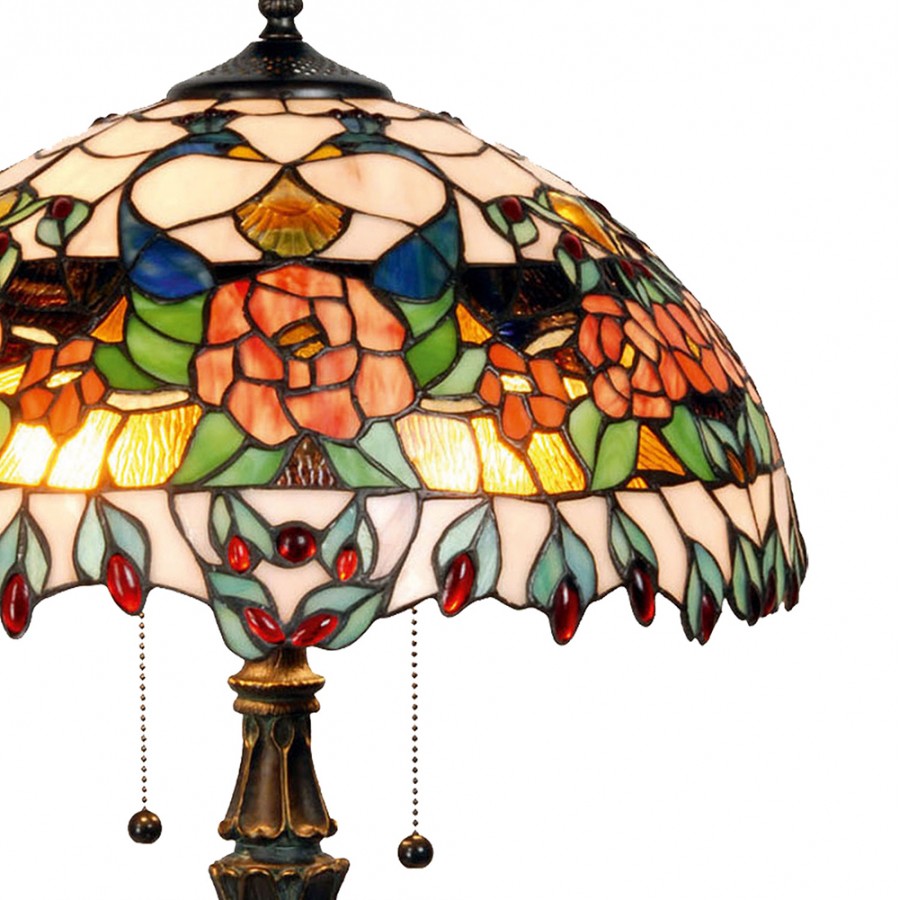 LumiLamp Tiffany Tischleuchte Standard – Handgefertigte Jugendstil Lampe Mehrfarbig / Beige | 5LL-5530