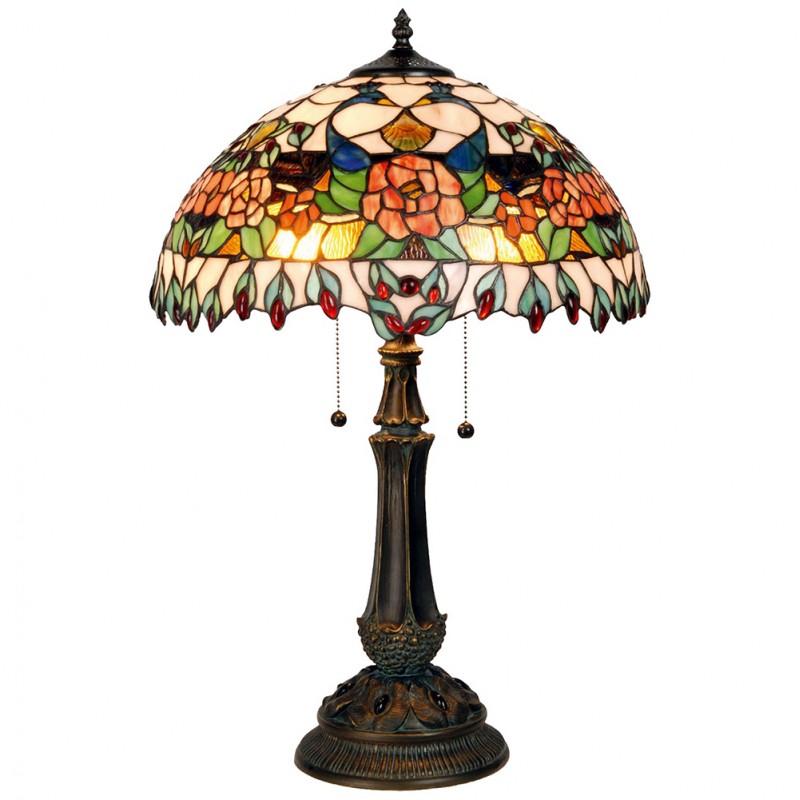 LumiLamp Tiffany Tischleuchte Standard – Handgefertigte Jugendstil Lampe Mehrfarbig / Beige | 5LL-5530