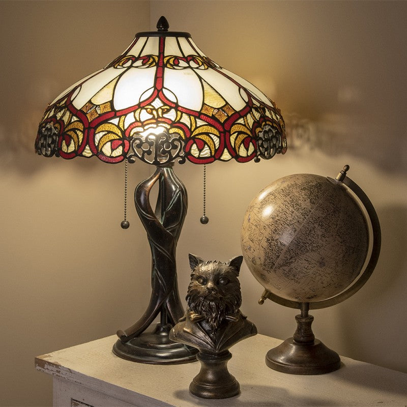 LumiLamp Tiffany Tischleuchte Standard – Handgefertigte Jugendstil Lampe Mehrfarbig / Beige | 5LL-5583