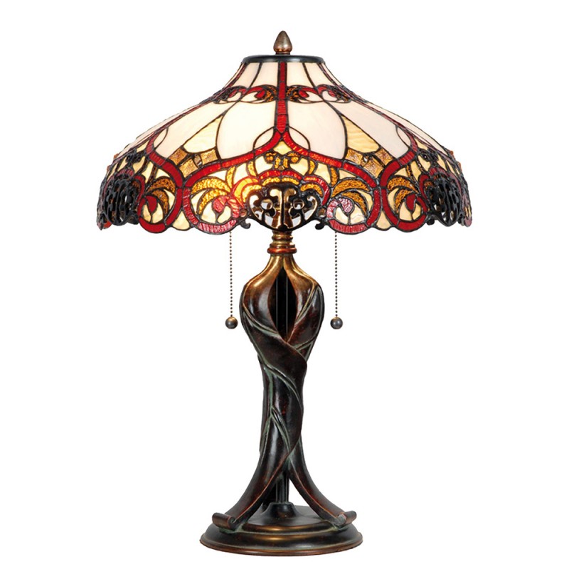 LumiLamp Tiffany Tischleuchte Standard – Handgefertigte Jugendstil Lampe Mehrfarbig / Beige | 5LL-5583