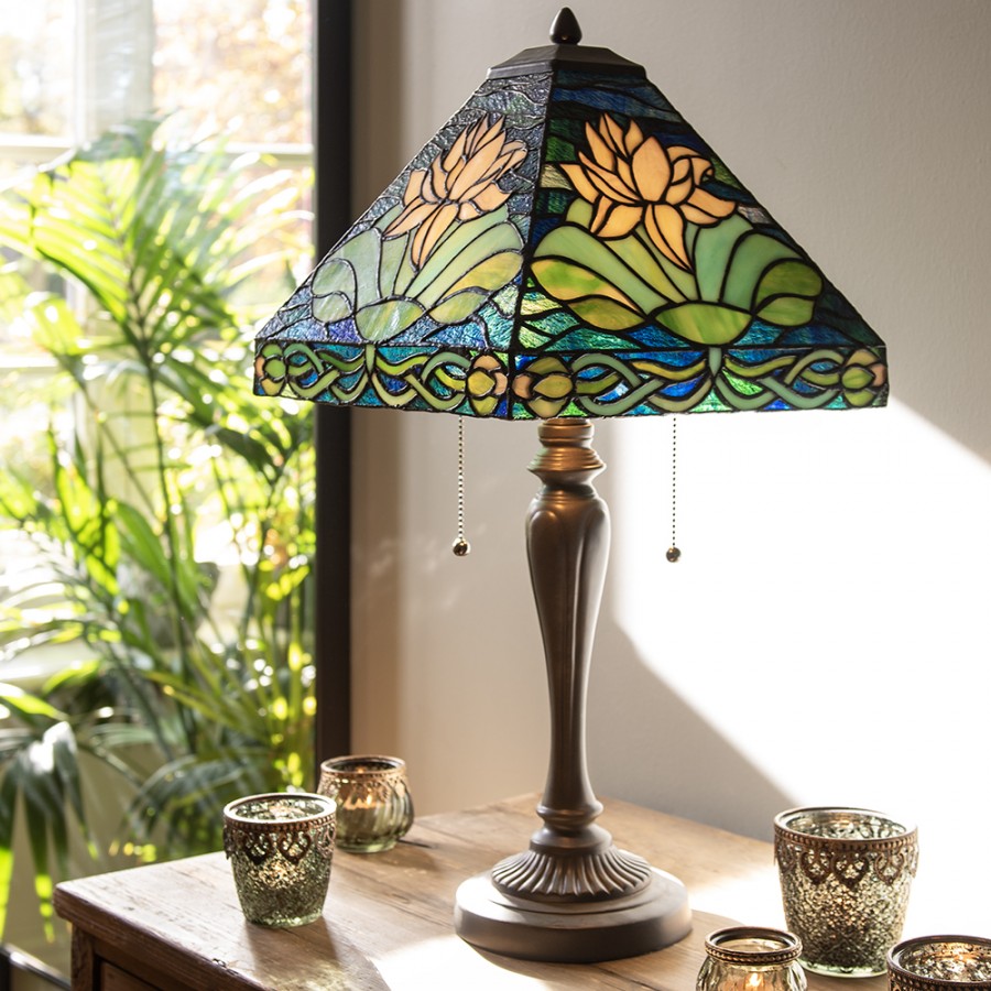 LumiLamp Tiffany Tischleuchte 31x31x61 cm – Handgefertigte Jugendstil Lampe Grün | 5LL-5618