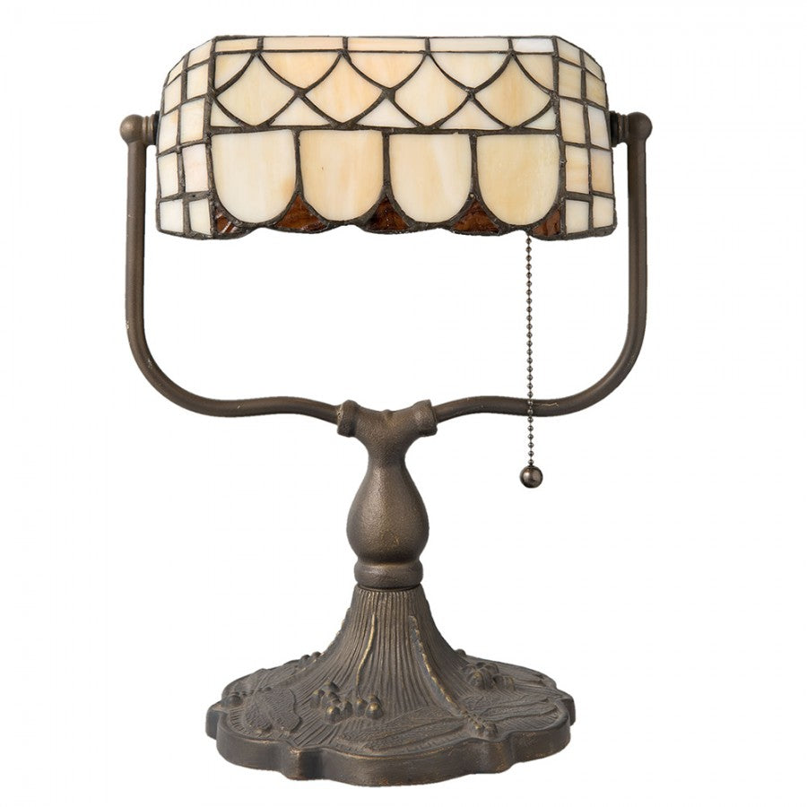 LumiLamp Tiffany Tischleuchte 26 x 21 x 37 cm – Handgefertigte Jugendstil Lampe Weiß | 5LL-5729