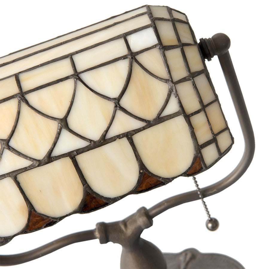 LumiLamp Tiffany Tischleuchte 26 x 21 x 37 cm – Handgefertigte Jugendstil Lampe Weiß | 5LL-5729