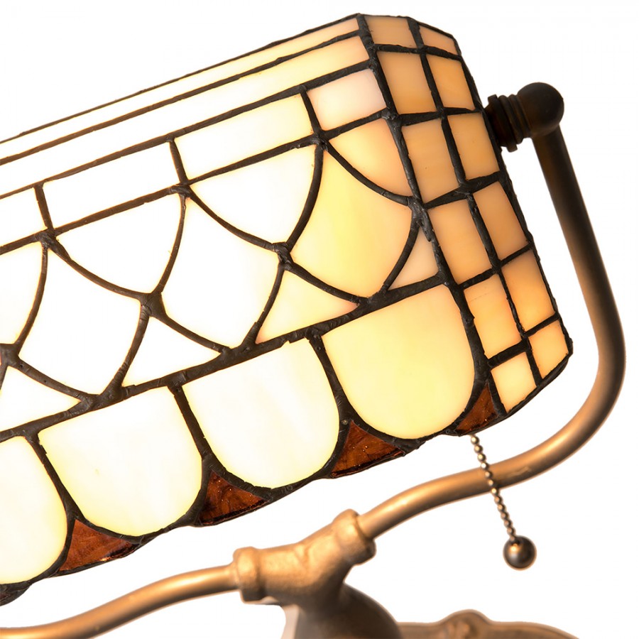 LumiLamp Tiffany Tischleuchte 26 x 21 x 37 cm – Handgefertigte Jugendstil Lampe Weiß | 5LL-5729