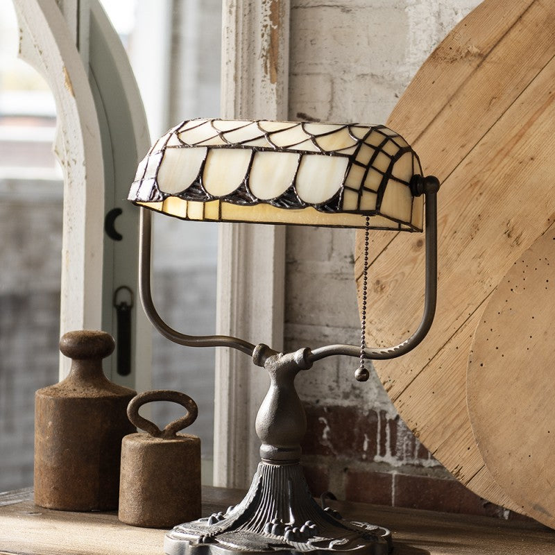 LumiLamp Tiffany Tischleuchte 26 x 21 x 37 cm – Handgefertigte Jugendstil Lampe Weiß | 5LL-5729