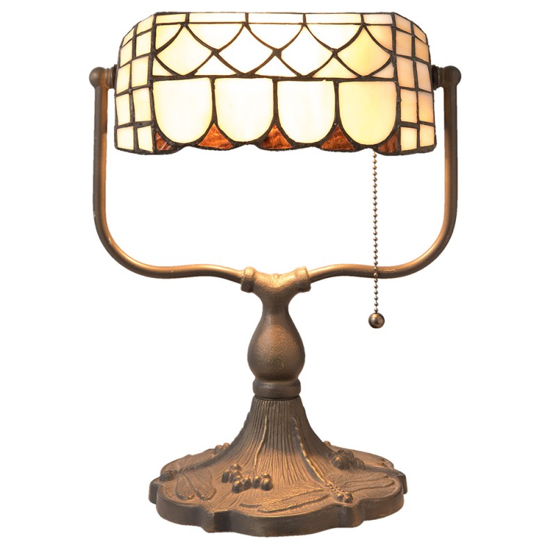 LumiLamp Tiffany Tischleuchte 26 x 21 x 37 cm – Handgefertigte Jugendstil Lampe Weiß | 5LL-5729