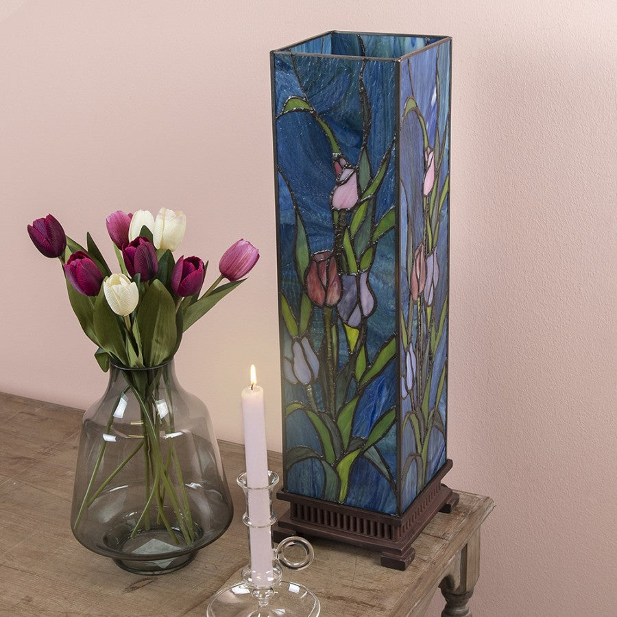 LumiLamp Tiffany Lichtsäule ca. 24 x 58,5 cm – Handgefertigte Jugendstil Lampe Mehrfarbig / Beige | 5LL-5749