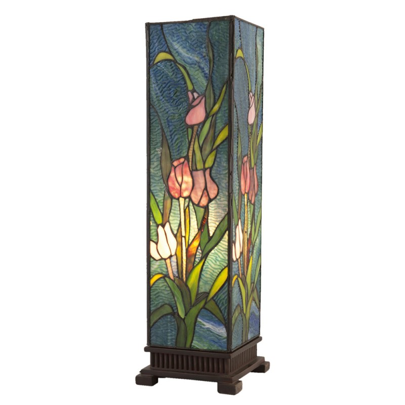 LumiLamp Tiffany Lichtsäule ca. 24 x 58,5 cm – Handgefertigte Jugendstil Lampe Mehrfarbig / Beige | 5LL-5749