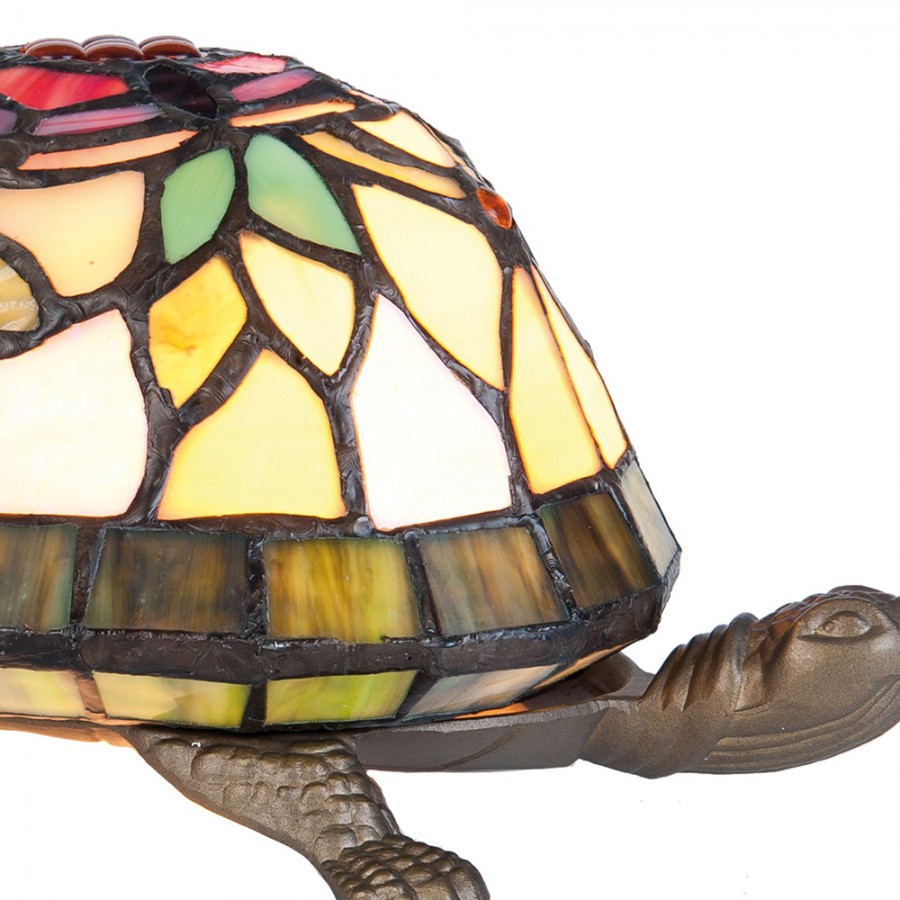 LumiLamp Tiffany Tischleuchte Schildkröte 21x15x11 cm – Handgefertigte Tierfigur Lampe Mehrfarbig | E14