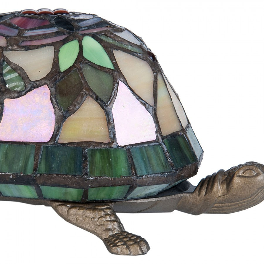 LumiLamp Tiffany Tischleuchte Schildkröte 21x15x11 cm – Handgefertigte Tierfigur Lampe Mehrfarbig | E14