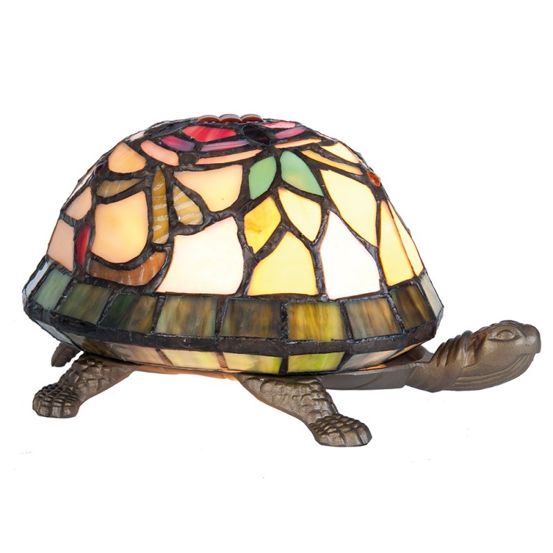 LumiLamp Tiffany Tischleuchte Schildkröte 21x15x11 cm – Handgefertigte Tierfigur Lampe Mehrfarbig | E14