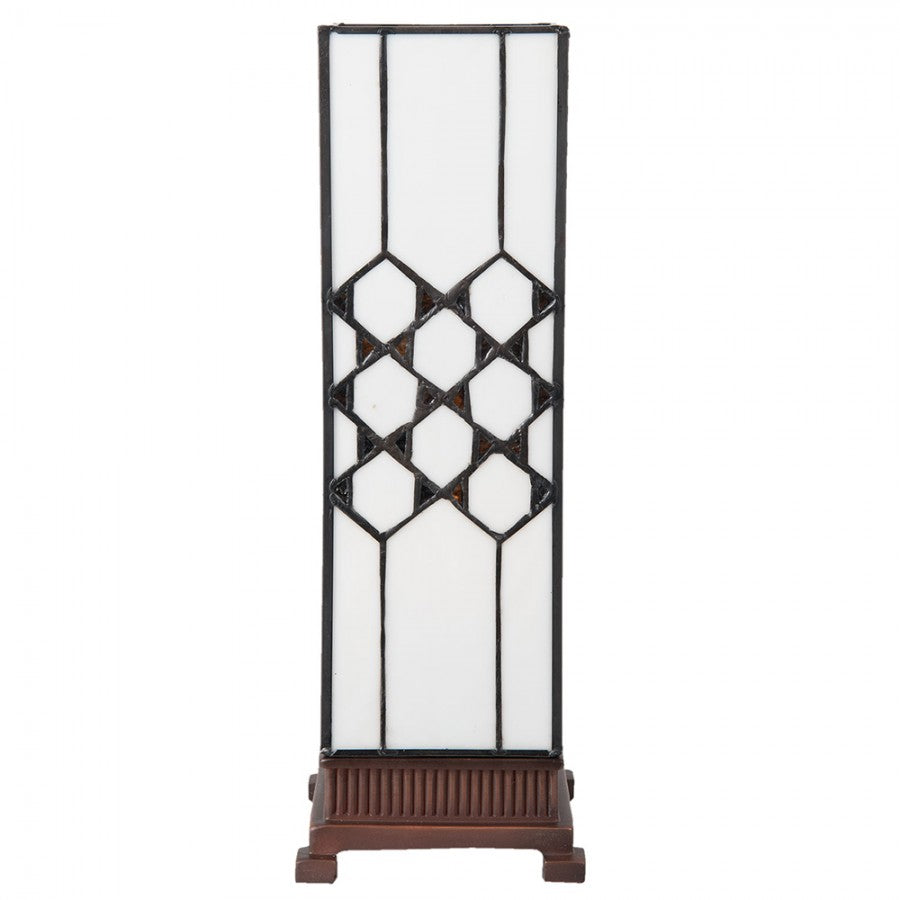 LumiLamp Tiffany Tischleuchte Lichtsäule 15x15x43 cm – Handgefertigte Art Déco Säulenlampe Creme-Weiß | E27