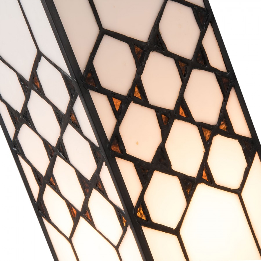 LumiLamp Tiffany Tischleuchte Lichtsäule 15x15x43 cm – Handgefertigte Art Déco Säulenlampe Creme-Weiß | E27