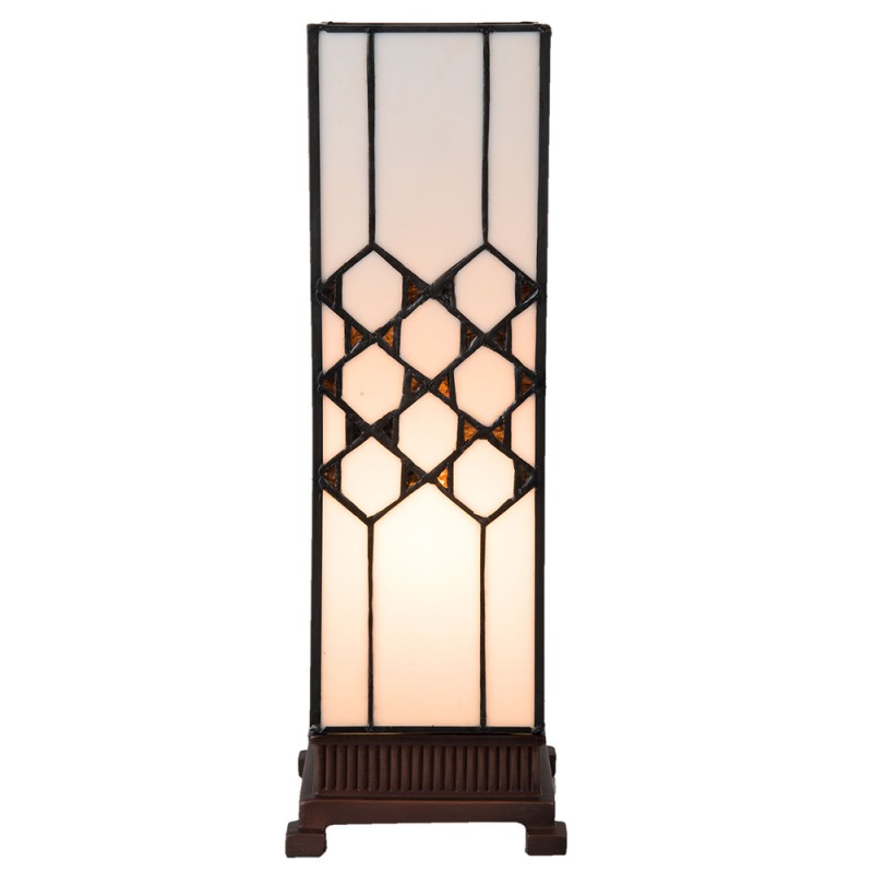 LumiLamp Tiffany Tischleuchte Lichtsäule 15x15x43 cm – Handgefertigte Art Déco Säulenlampe Creme-Weiß | E27
