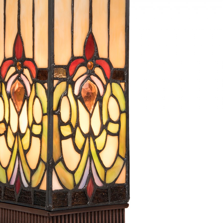 LumiLamp Tiffany Tischleuchte Lichtsäule 12x12x35 cm – Handgefertigte Art Déco Säulenlampe Braun & Beige | E14