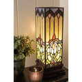 LumiLamp Tiffany Tischleuchte Lichtsäule 12x12x35 cm – Handgefertigte Art Déco Säulenlampe Braun & Beige | E14
