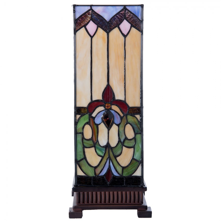 LumiLamp Tiffany Tischleuchte Lichtsäule 17x17x44 cm – Handgefertigte Art Déco Säulenlampe Beige & Blau | E27