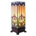 LumiLamp Tiffany Tischleuchte Lichtsäule 17x17x44 cm – Handgefertigte Art Déco Säulenlampe Beige & Blau | E27