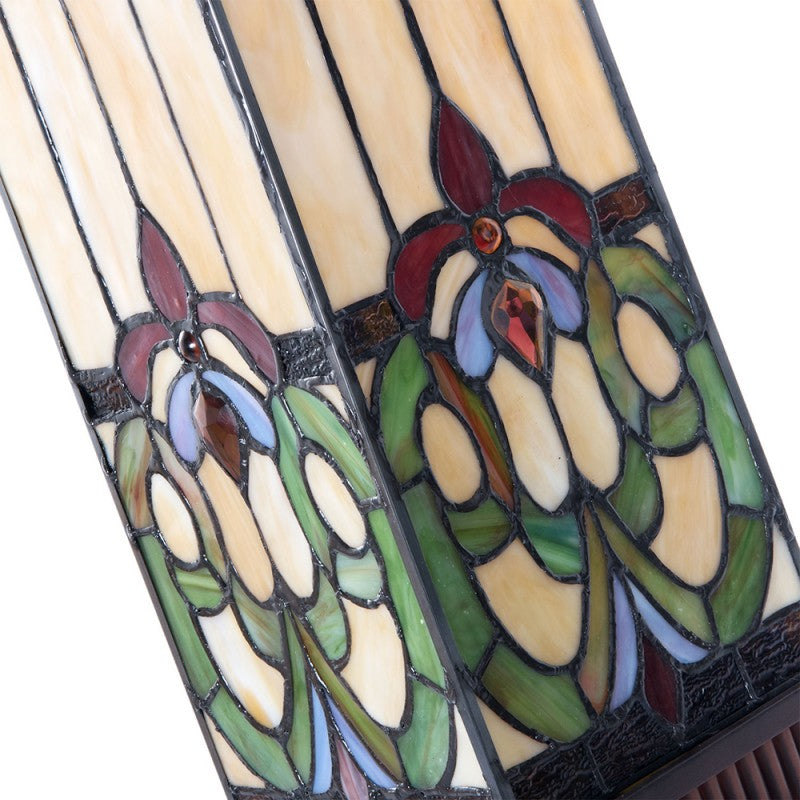 LumiLamp Tiffany Tischleuchte Lichtsäule 17x17x44 cm – Handgefertigte Art Déco Säulenlampe Beige & Blau | E27