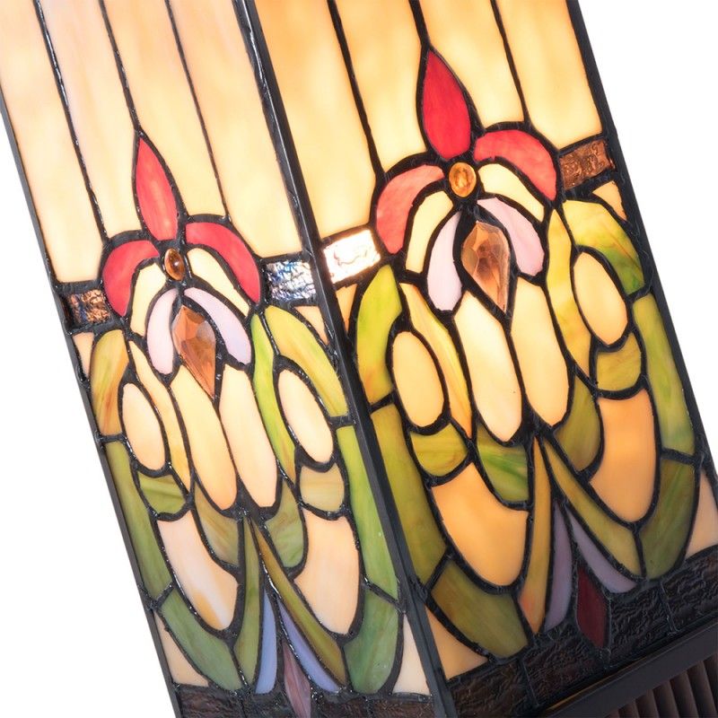 LumiLamp Tiffany Tischleuchte Lichtsäule 17x17x44 cm – Handgefertigte Art Déco Säulenlampe Beige & Blau | E27