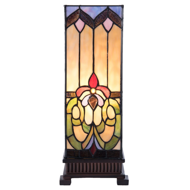 LumiLamp Tiffany Tischleuchte Lichtsäule 17x17x44 cm – Handgefertigte Art Déco Säulenlampe Beige & Blau | E27
