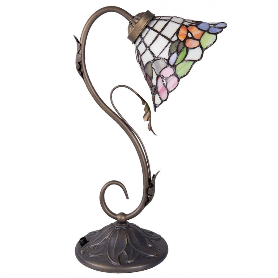 LumiLamp Tiffany Tischleuchte Ami 32x20x48 cm – Handgefertigte Schwanenhals-Tischlampe Weiß & Grün | E27