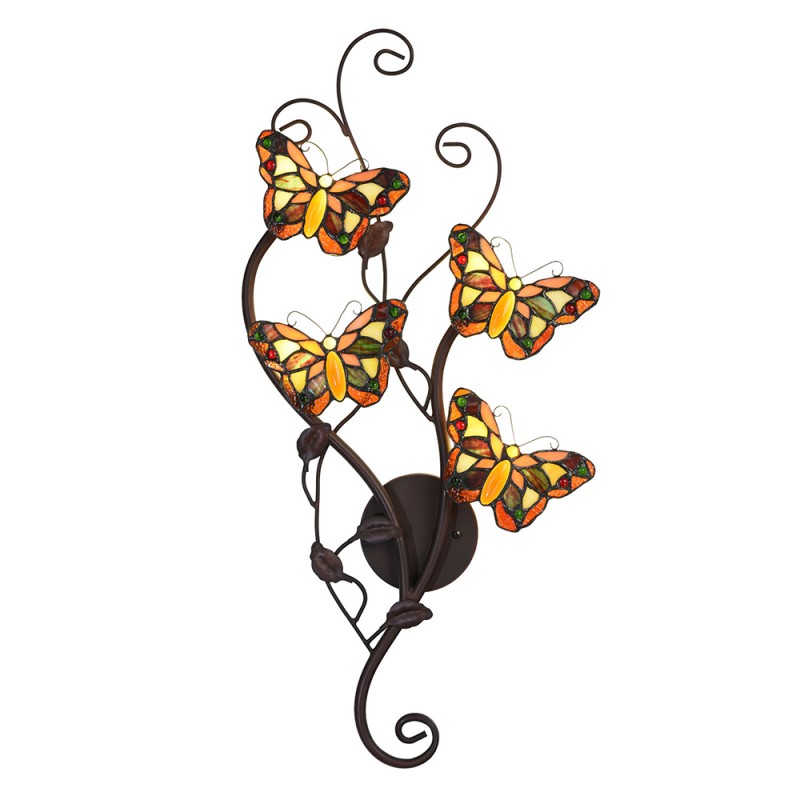 LumiLamp Tiffany Wandleuchte Schmetterlinge 32x8x68 cm – Handgefertigte Jugendstil Wandlampe Mehrfarbig | G4 LED