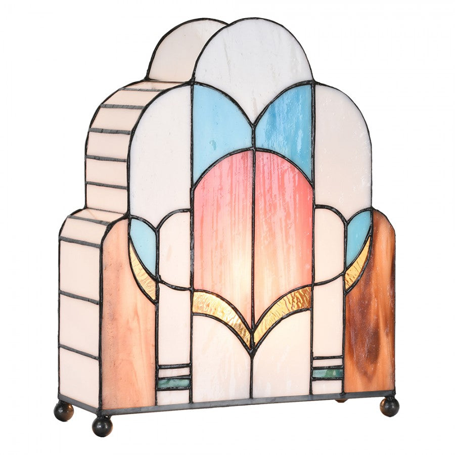 LumiLamp Tiffany Tischleuchte 30*4*25 cm – Handgefertigte Jugendstil Lampe Creme | 5LL-6117
