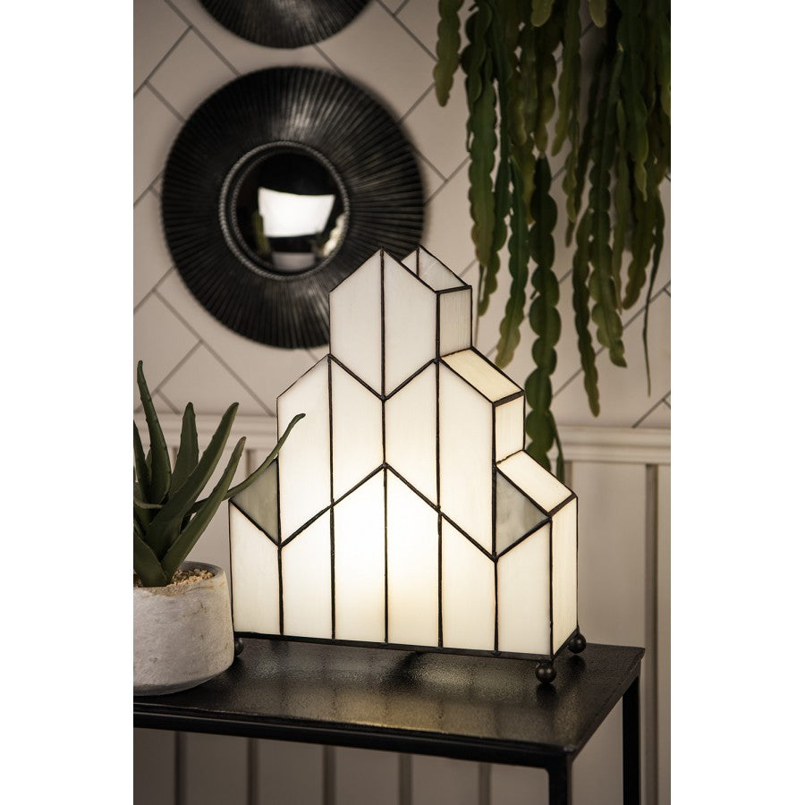 LumiLamp Tiffany Tischleuchte 30*4*25 cm – Handgefertigte Jugendstil Lampe Creme | 5LL-6119