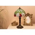 LumiLamp Tiffany Tischleuchte Ø 21x39 cm – Handgefertigte Jugendstil Tischlampe Rose Rosa, Rot & Grün | E14