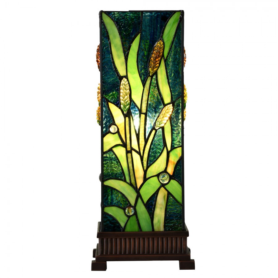 LumiLamp Tiffany Tischleuchte 18x18x45 cm – Handgefertigte Jugendstil Lampe Grün | 5LL-6310