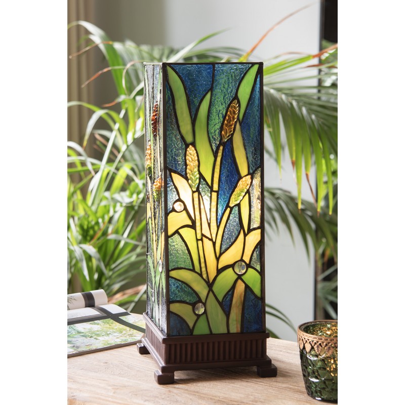 LumiLamp Tiffany Tischleuchte 18x18x45 cm – Handgefertigte Jugendstil Lampe Grün | 5LL-6310