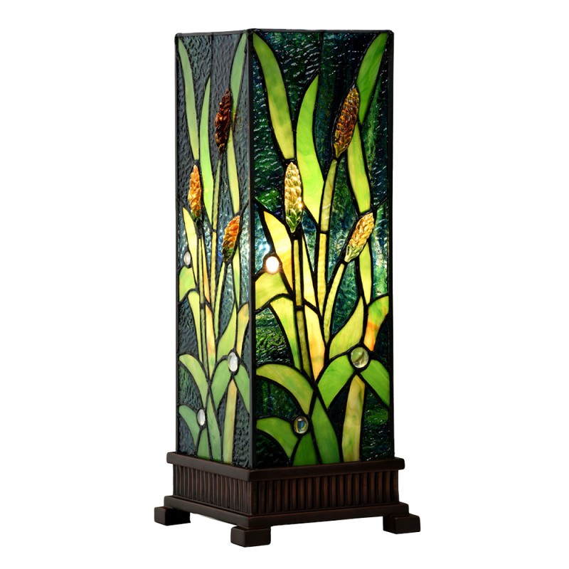 LumiLamp Tiffany Tischleuchte 18x18x45 cm – Handgefertigte Jugendstil Lampe Grün | 5LL-6310