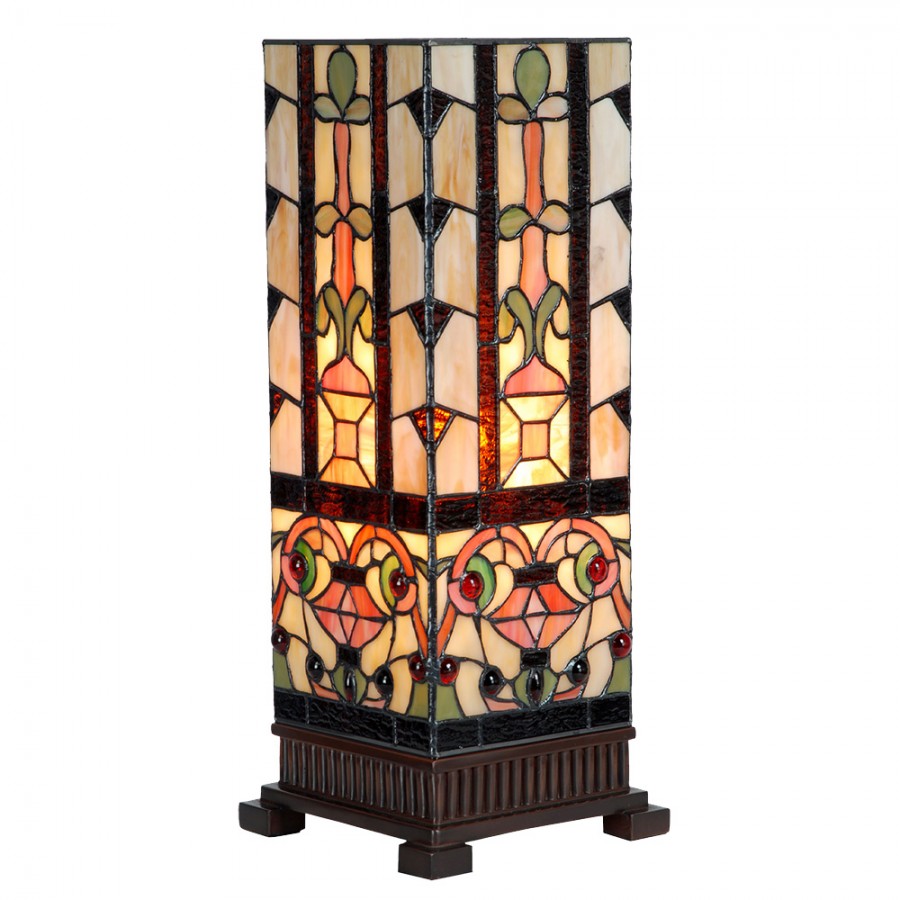 LumiLamp Tiffany Tischleuchte 18x18x45 cm – Handgefertigte Jugendstil Lampe Beige | 5LL-6314