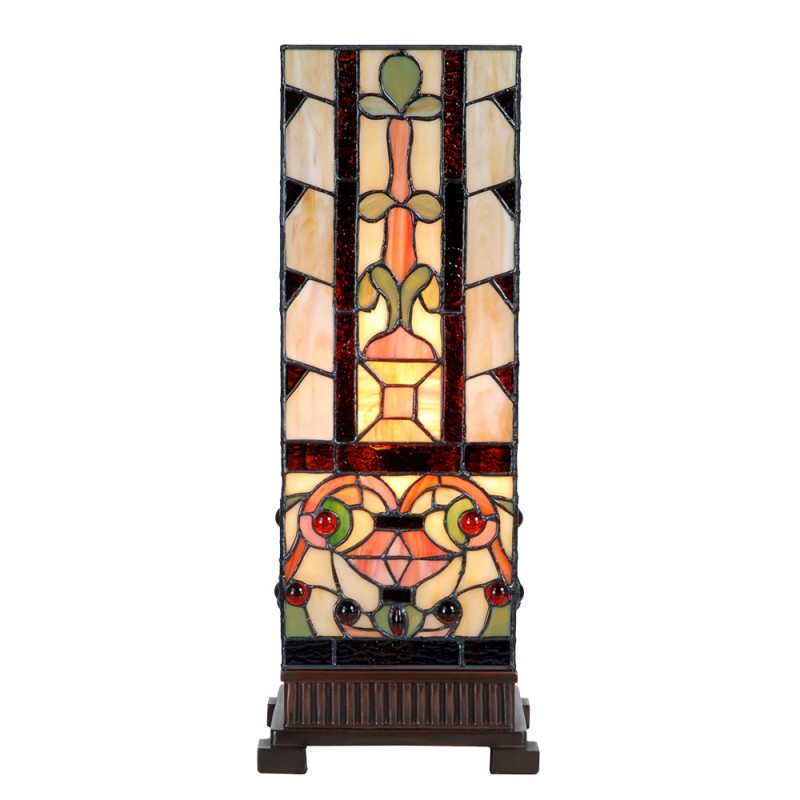 LumiLamp Tiffany Tischleuchte 18x18x45 cm – Handgefertigte Jugendstil Lampe Beige | 5LL-6314