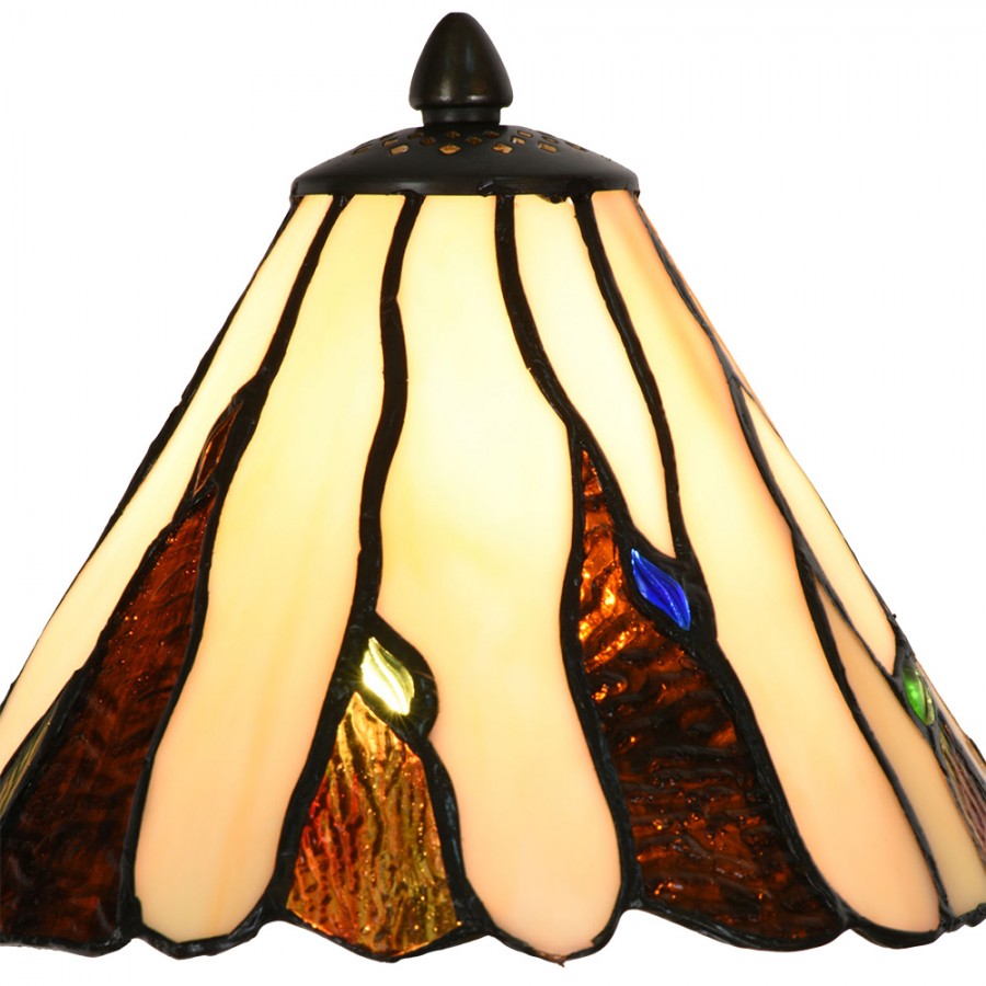 LumiLamp Tiffany Bankerlampe / Schreibtischleuchte Ø 20x60 cm – Handgefertigte Jugendstil Lampe Beige | 5LL-6316