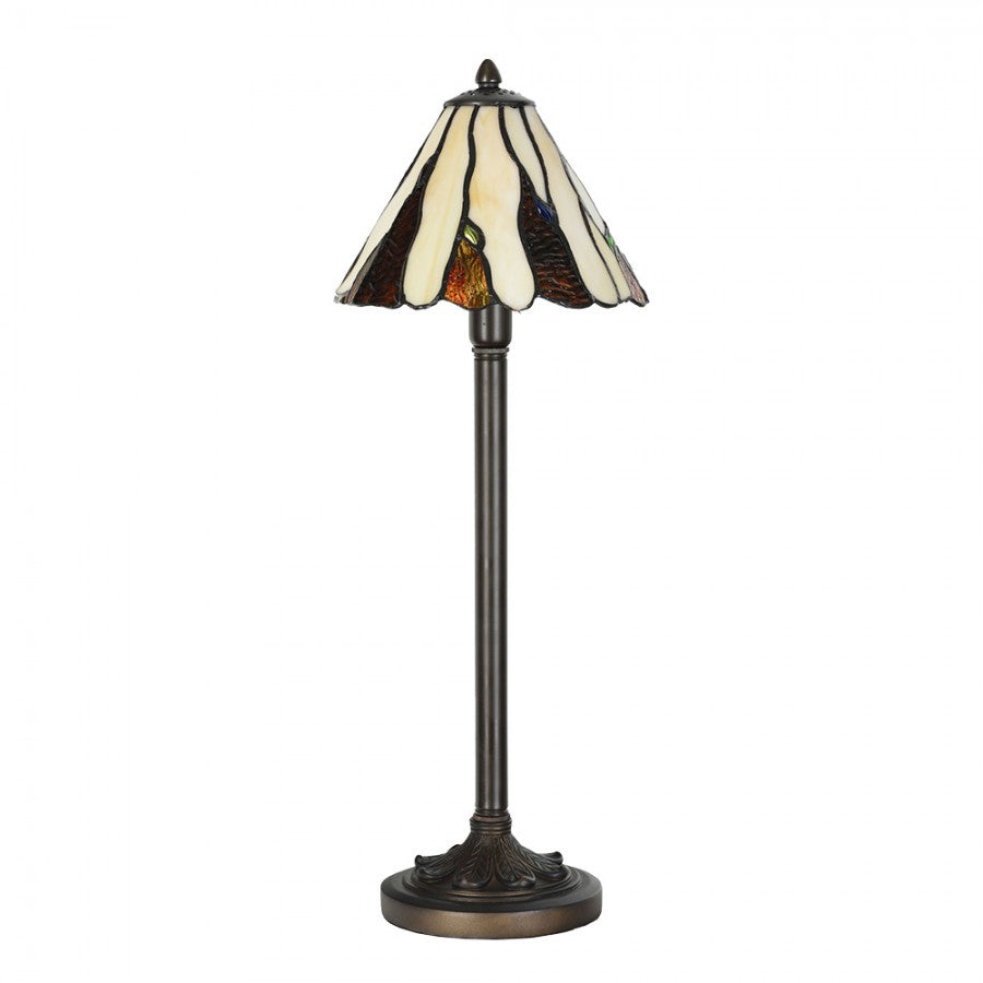 LumiLamp Tiffany Bankerlampe / Schreibtischleuchte Ø 20x60 cm – Handgefertigte Jugendstil Lampe Beige | 5LL-6316