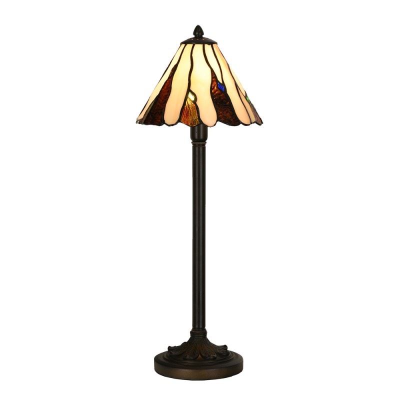 LumiLamp Tiffany Bankerlampe / Schreibtischleuchte Ø 20x60 cm – Handgefertigte Jugendstil Lampe Beige | 5LL-6316