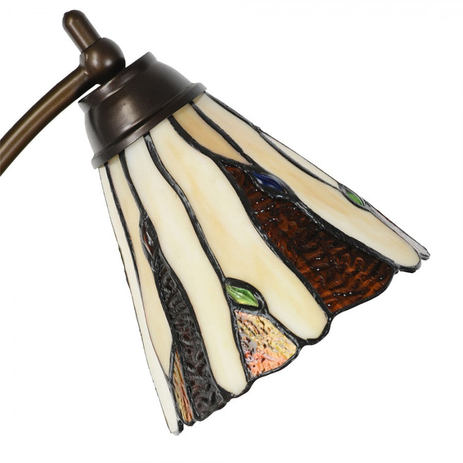 LumiLamp Tiffany Tischleuchte Ø 27x51 cm – Handgefertigte Jugendstil Lampe Beige | 5LL-6318