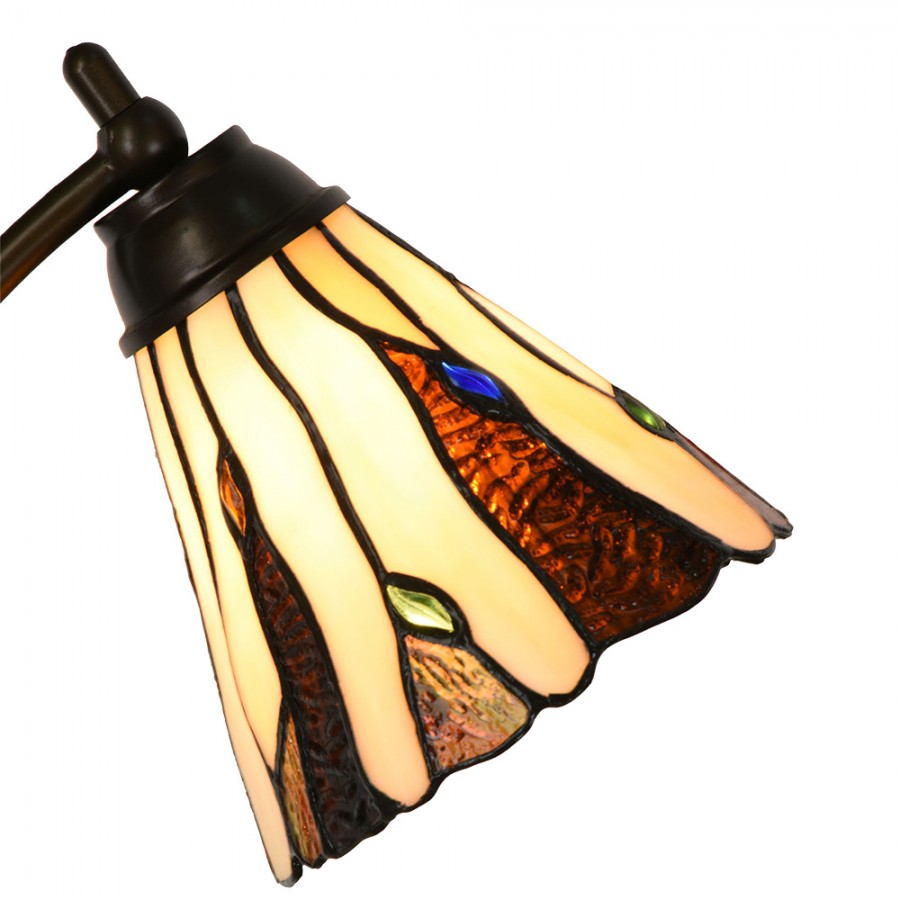 LumiLamp Tiffany Tischleuchte Ø 27x51 cm – Handgefertigte Jugendstil Lampe Beige | 5LL-6318