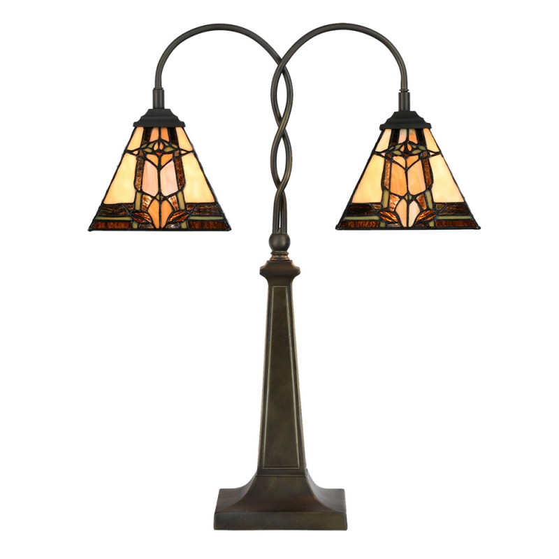 LumiLamp Tiffany Bankerlampe / Schreibtischleuchte 48x66 cm – Handgefertigte Jugendstil Lampe Beige | 5LL-6322