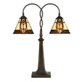 LumiLamp Tiffany Bankerlampe / Schreibtischleuchte 48x66 cm – Handgefertigte Jugendstil Lampe Beige | 5LL-6322