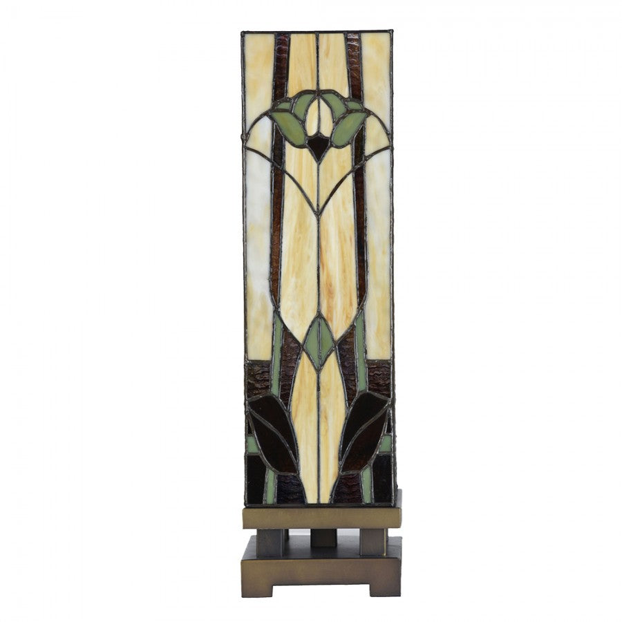 LumiLamp Tiffany Bankerlampe / Schreibtischleuchte 15x15x54 cm – Handgefertigte Jugendstil Lampe Beige | 5LL-6323