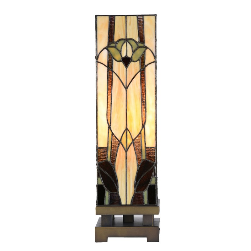LumiLamp Tiffany Bankerlampe / Schreibtischleuchte 15x15x54 cm – Handgefertigte Jugendstil Lampe Beige | 5LL-6323