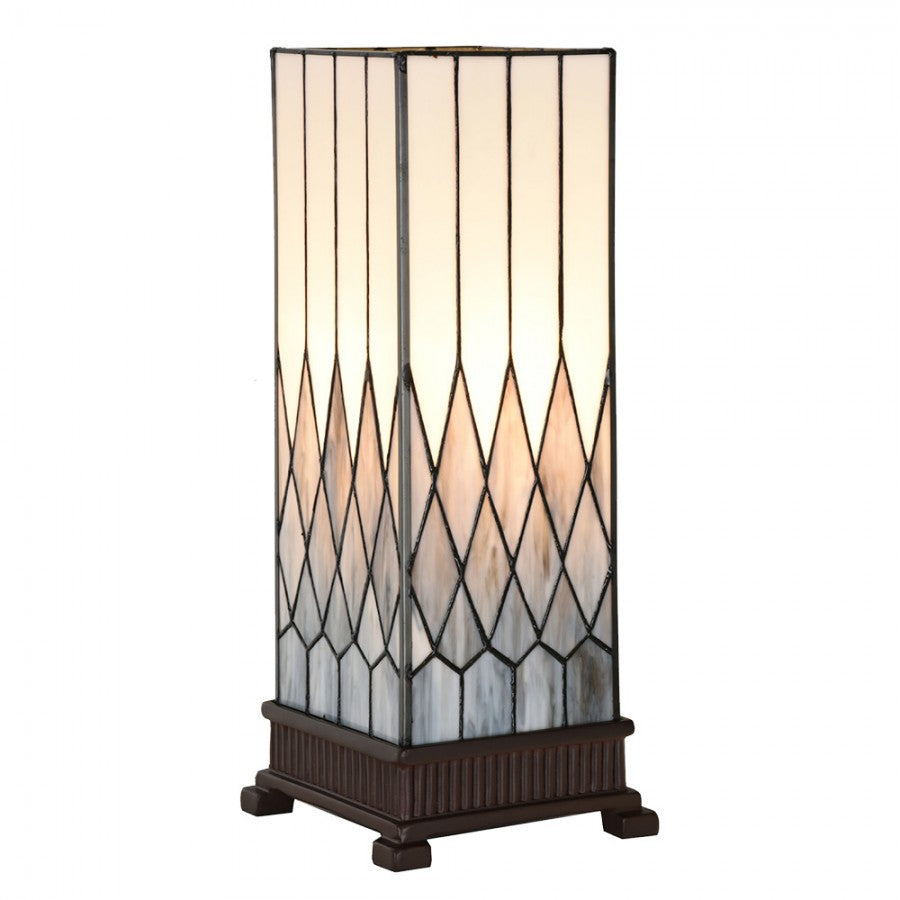 LumiLamp Tiffany Bankerlampe / Schreibtischleuchte 17x17x43 cm – Handgefertigte Jugendstil Lampe Grau | 5LL-6332