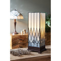LumiLamp Tiffany Bankerlampe / Schreibtischleuchte 17x17x43 cm – Handgefertigte Jugendstil Lampe Grau | 5LL-6332