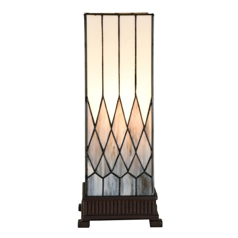 LumiLamp Tiffany Bankerlampe / Schreibtischleuchte 17x17x43 cm – Handgefertigte Jugendstil Lampe Grau | 5LL-6332
