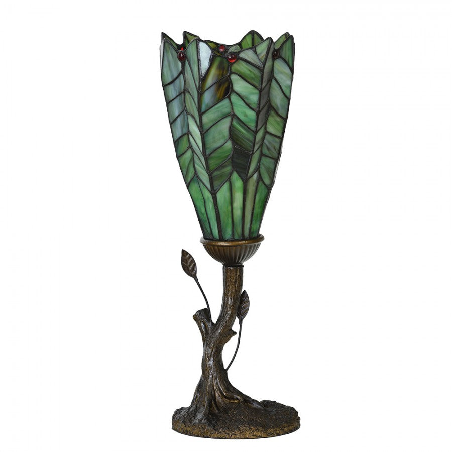 LumiLamp Tiffany Bankerlampe / Schreibtischleuchte Ø 15x42 cm – Handgefertigte Jugendstil Lampe Grün | 5LL-6337