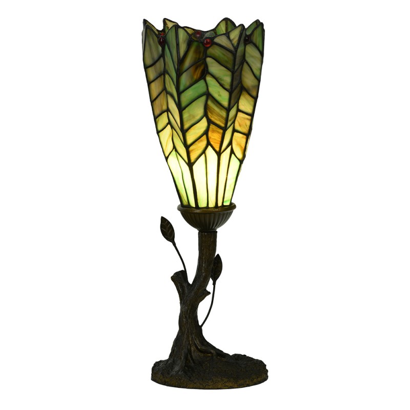 LumiLamp Tiffany Bankerlampe / Schreibtischleuchte Ø 15x42 cm – Handgefertigte Jugendstil Lampe Grün | 5LL-6337